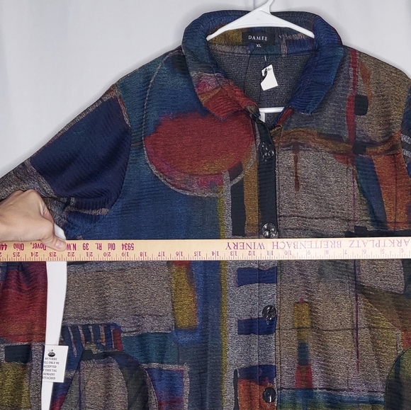 Damee Shirt-Jacket XL Women Abstract Multicolor Button Pocket Artsy Shacket Top - Picture 6 of 10